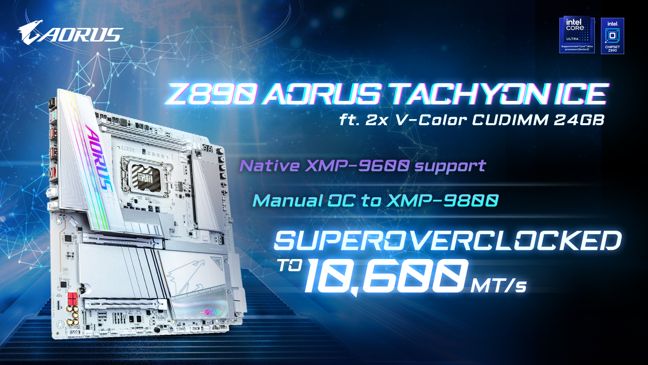 VColor CUDIMM DDR5 Memory Reaches A Whopping 10600 MT/s On Gigabyte's Z890 AORUS TACHYON ICE 1