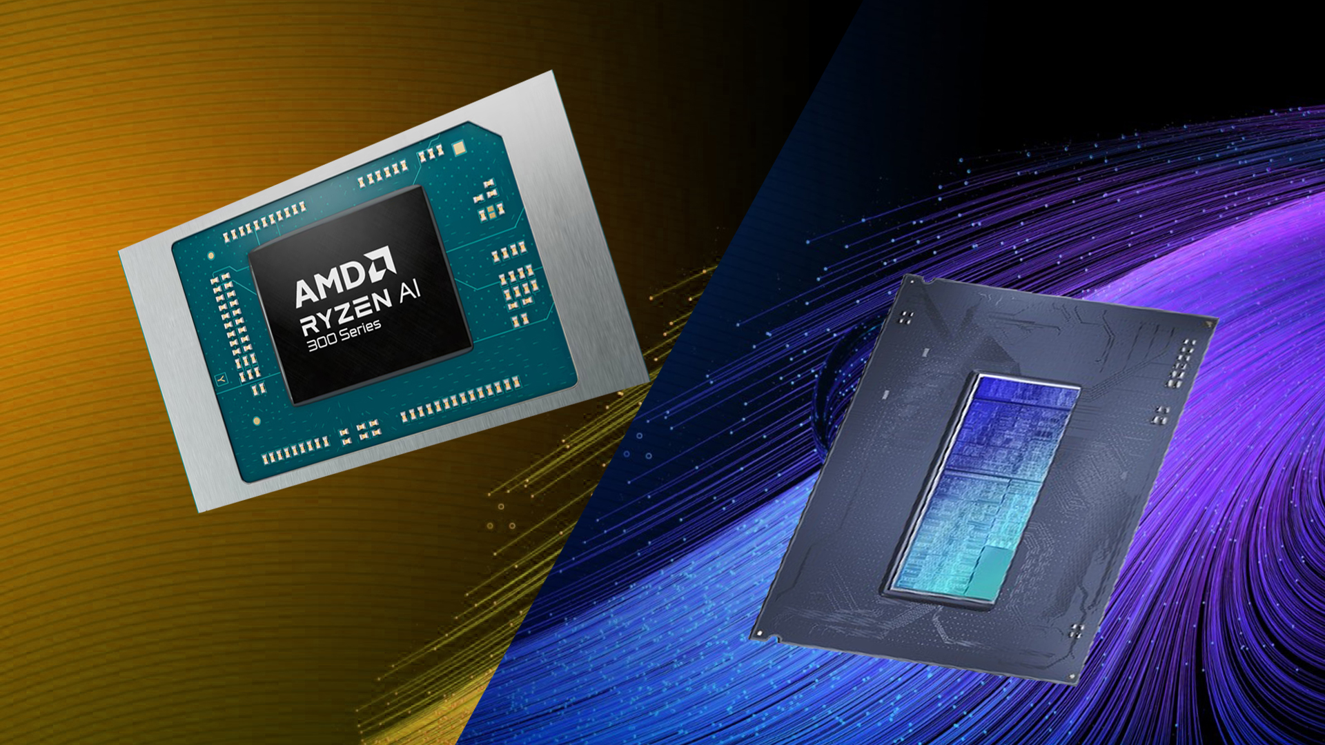 AMD Ryzen AI 300 Series processor, futuristic digital background, computer tech innovation.