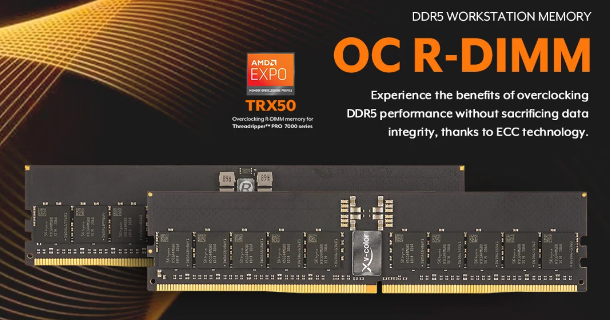 DDR5 OC R-DIMM memory for enhanced performance and integrity with ECC, AMD EXPO TRX50 support.