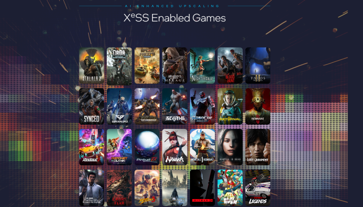 AI-enhanced XeSS games collection with diverse titles displayed in a colorful grid format.