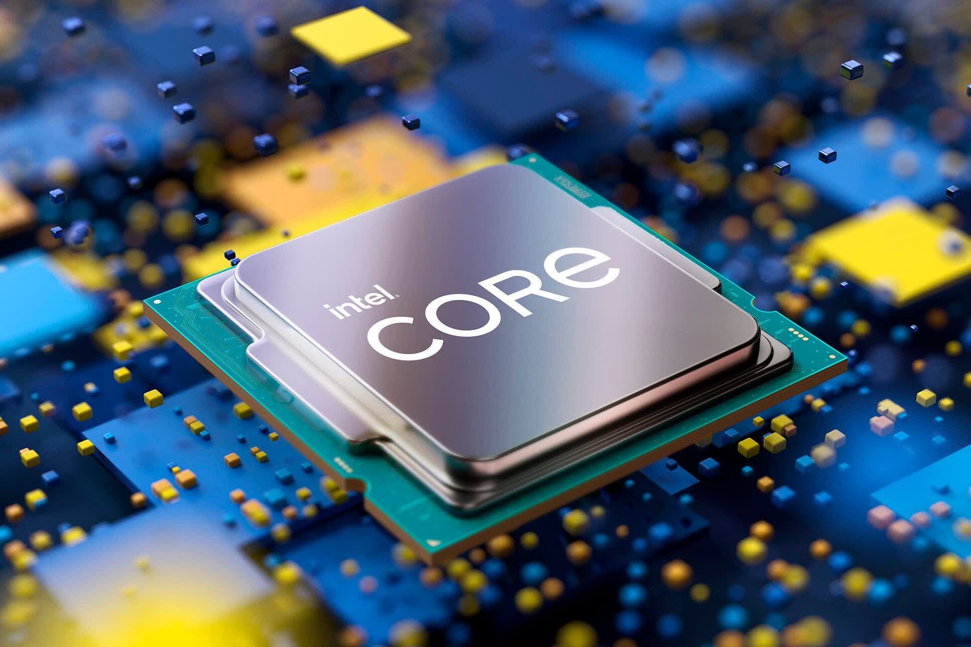 Intel Core processor on a vibrant digital background, showcasing advanced technology and innovation.
