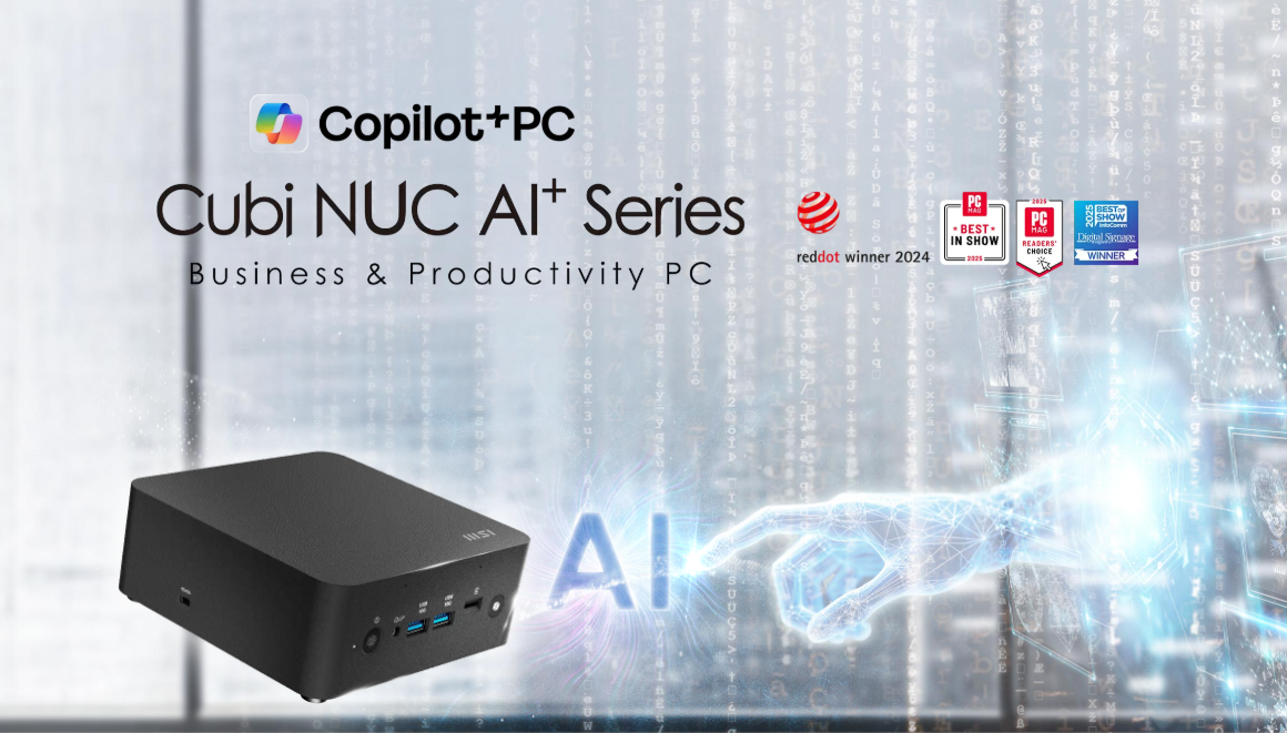 Copilot+PC Cubi NUC AI+ Series, award-winning business and productivity PC with AI features.