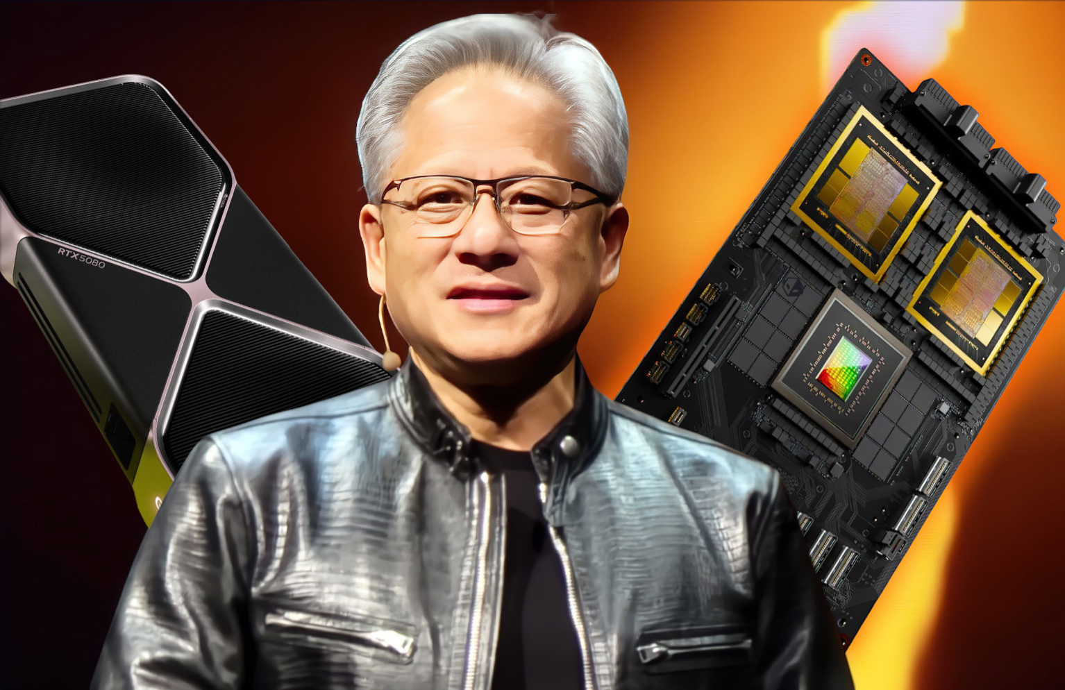 NVIDIA GeForce RTX 5060 graphics card displayed against an orange background.