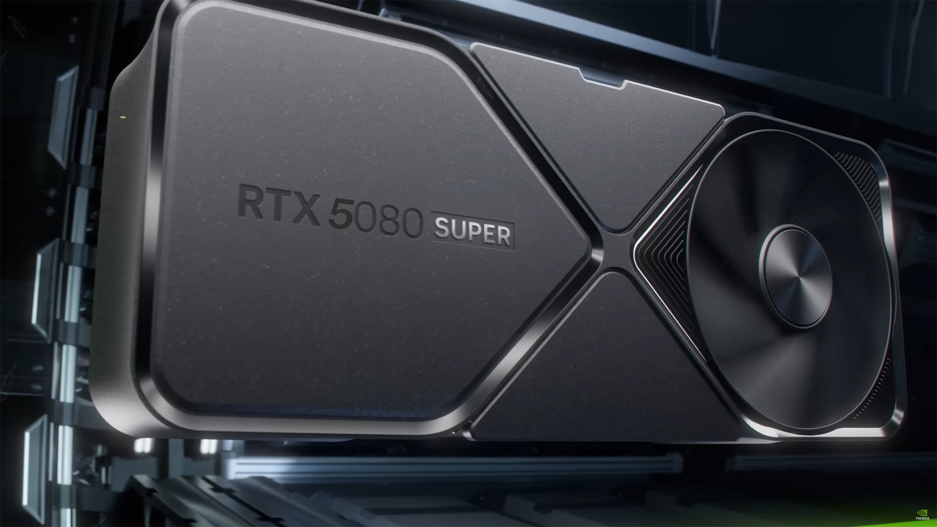 NVIDIA GeForce RTX 5080 Super graphics card in a docking station.