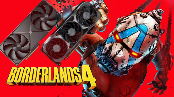 AMD Radeon graphics cards over Borderlands 4 game cover.