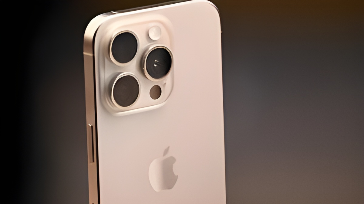 Apple iPhone with triple-lens camera visible.