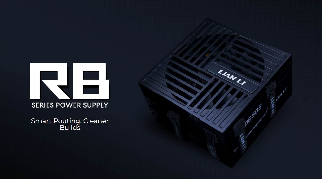 Lian Li RB Series Power Supply model 0650B with text Smart Routing, Cleaner Builds.