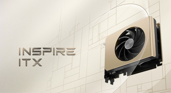 INSPIRE ITX graphics card displayed on a schematic background.