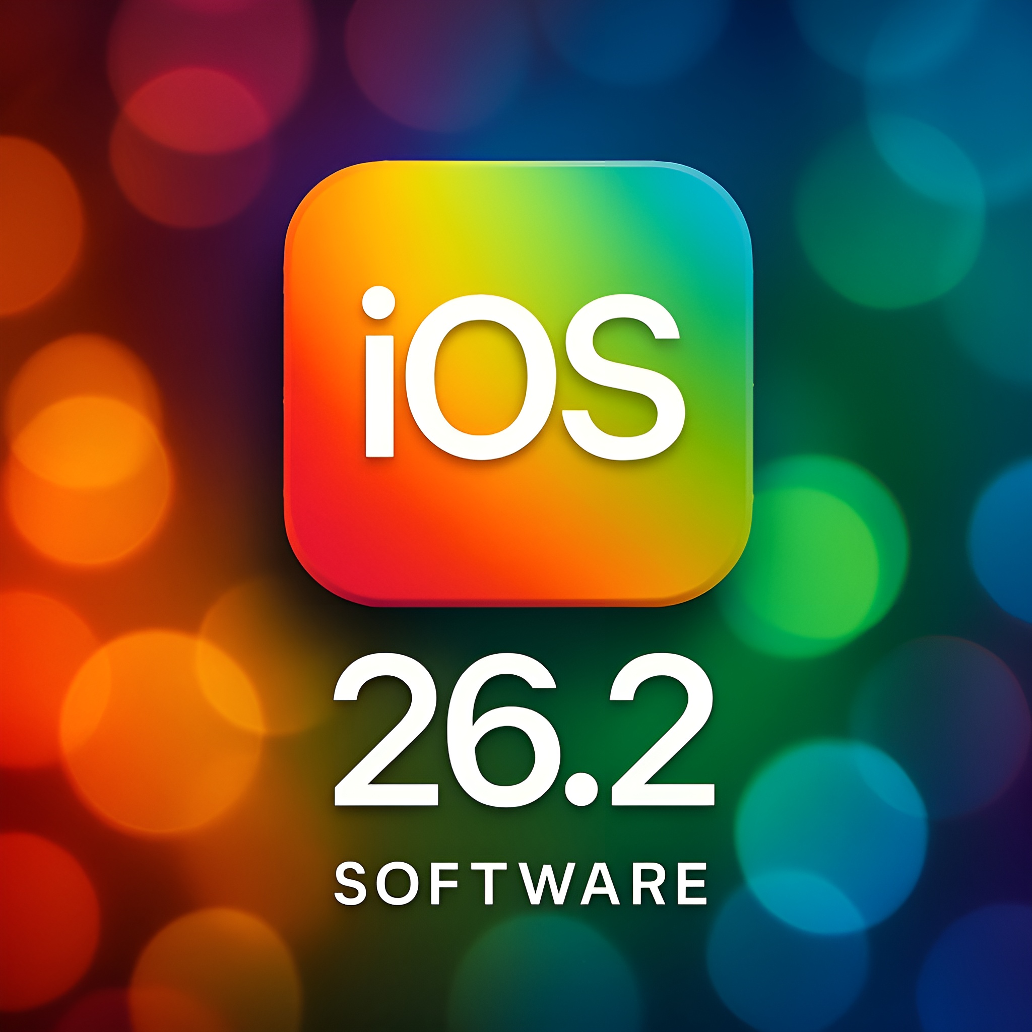 iOS 26.2 software on a colorful bokeh background.