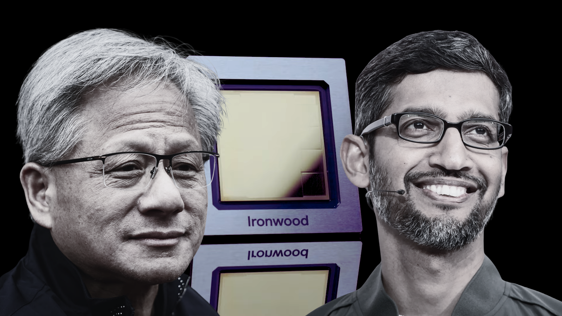 Two unidentified individuals are juxtaposed with a chip labeled 'Ironwood' in the background.