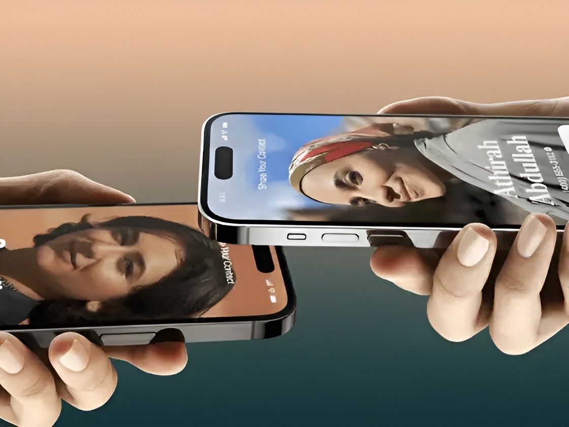 Two iPhones are positioned screen to screen, displaying 'Incoming Call' from Abirah Abdullah and Zayra Oates on their respective interfaces.