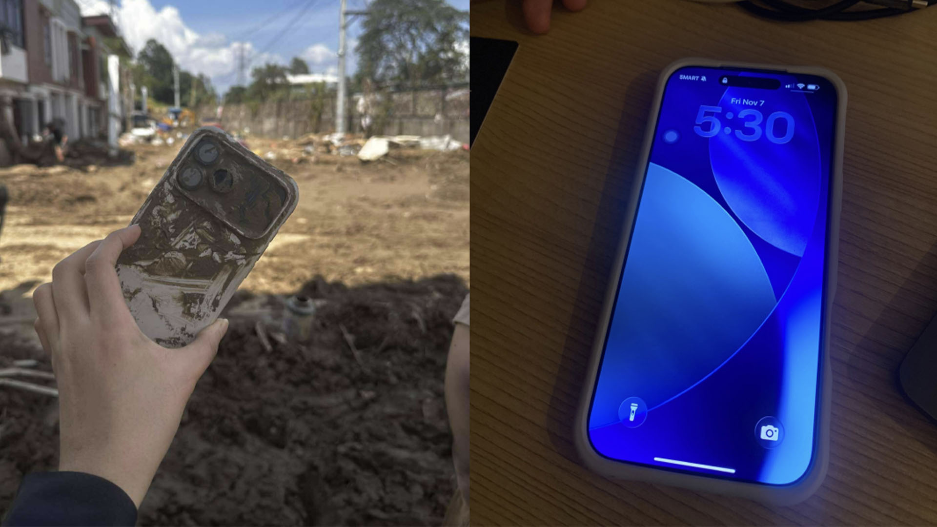 An iPhone owner claims his handset survived a flash flood and was found working in mud for three days