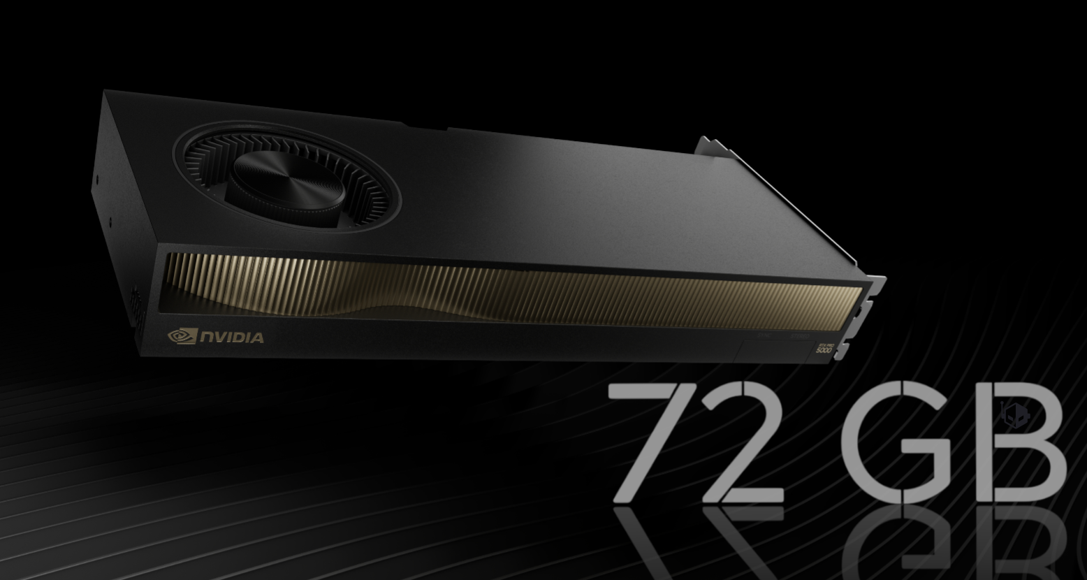 NVIDIA RTX 5000 graphics card with '72 GB' text prominently displayed in the foreground.