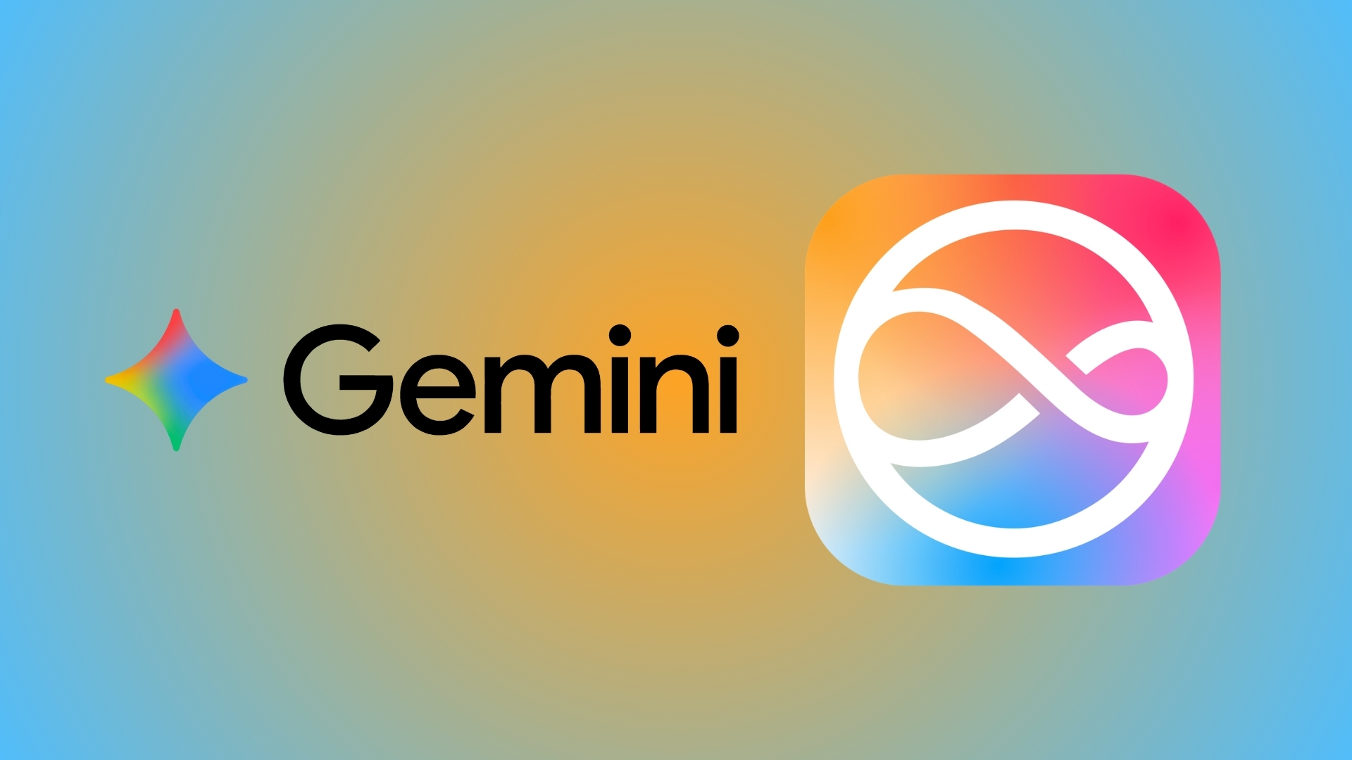 A colorful logo featuring a gem-like star and the text 'Gemini' beside a rainbow-colored app icon with an infinity symbol.