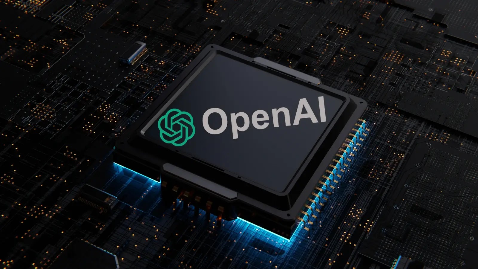 A close-up image of a computer circuit board featuring a prominent chip labeled 'OpenAI'.