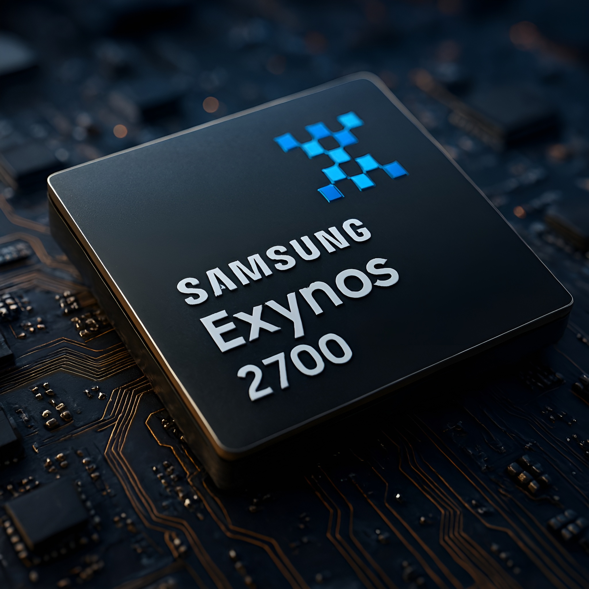 A close-up of a Samsung Exynos 2700 chip placed on a circuit board.
