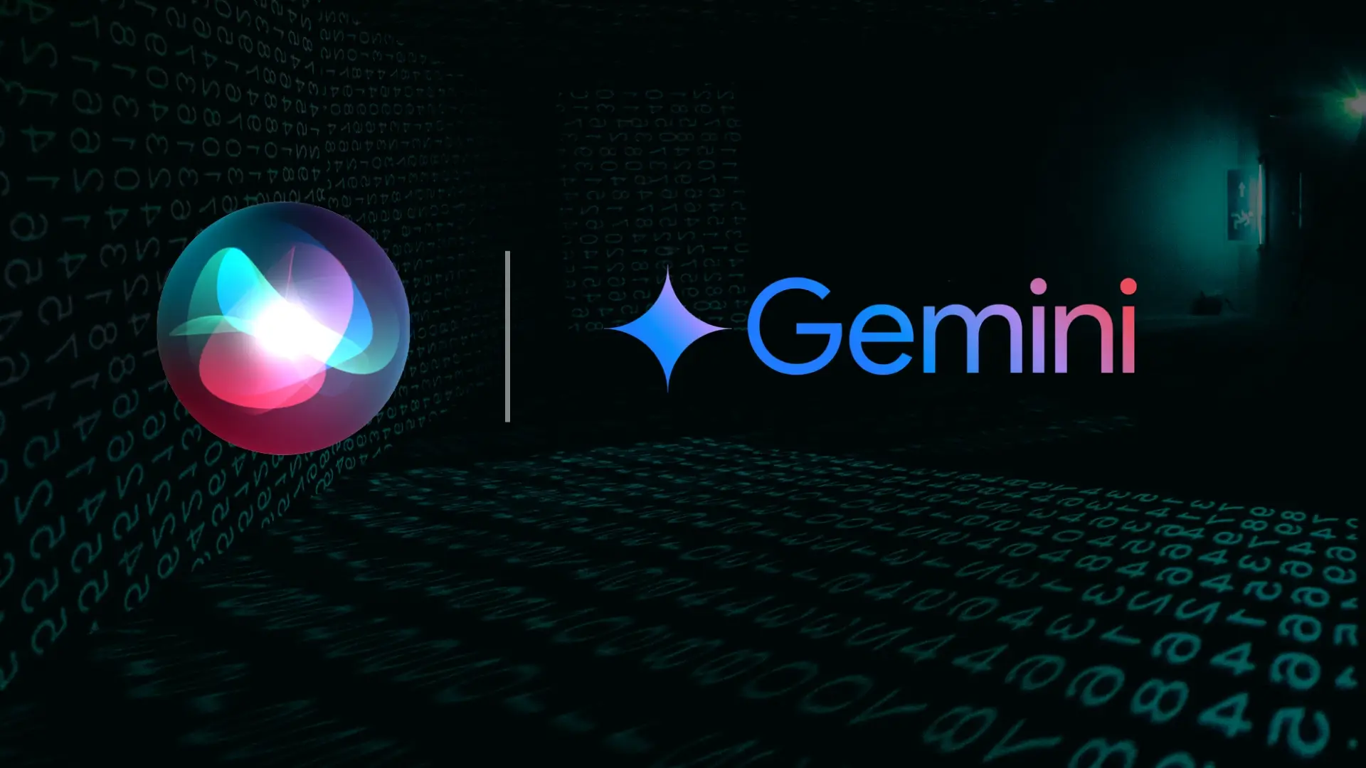 A glowing spherical logo is next to the word 'Gemini' with a background of binary numbers.