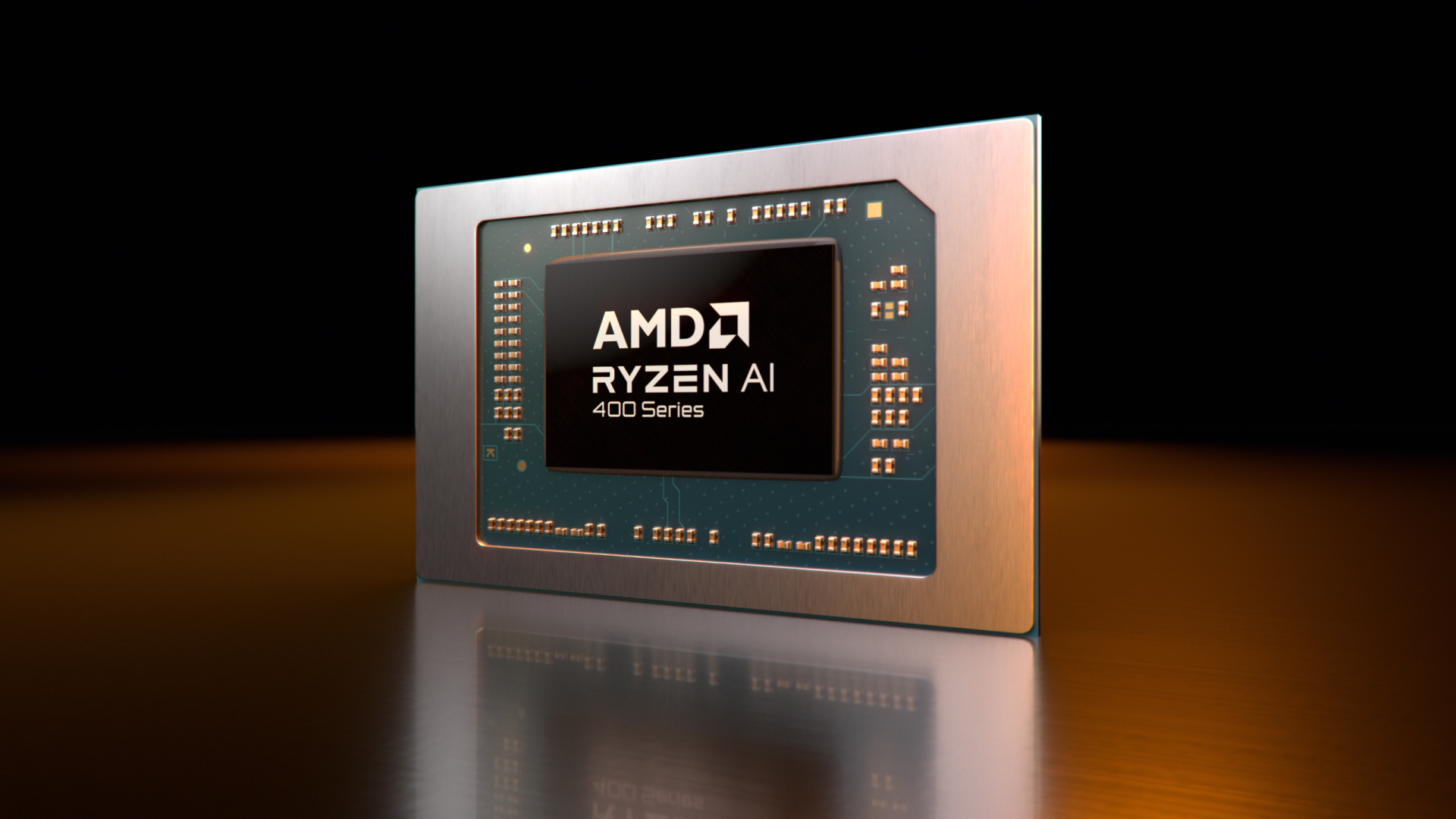 A close-up of an AMD Ryzen AI 400 Series chip.