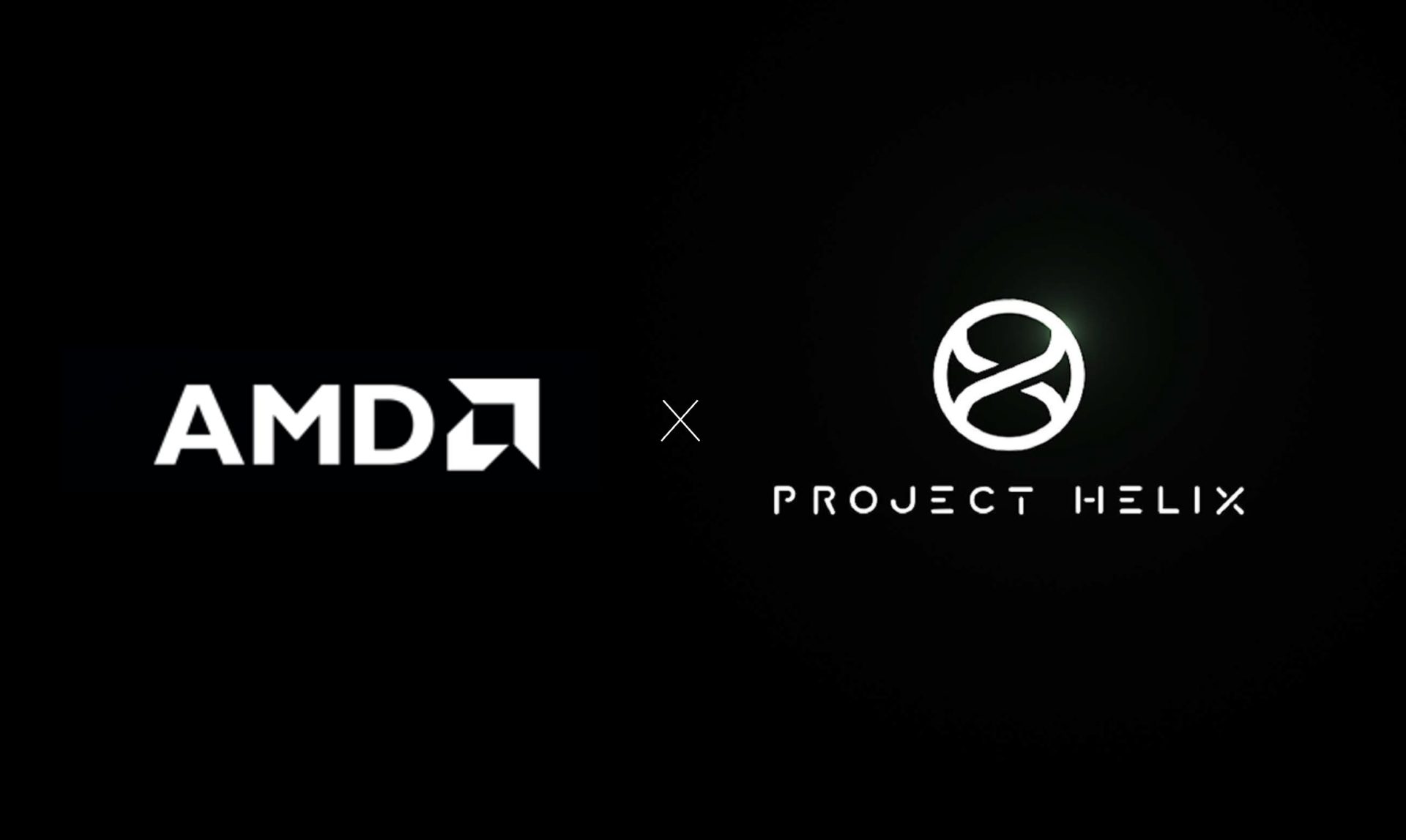 The image shows the AMD logo alongside the 'Project Helix' logo on a black background.