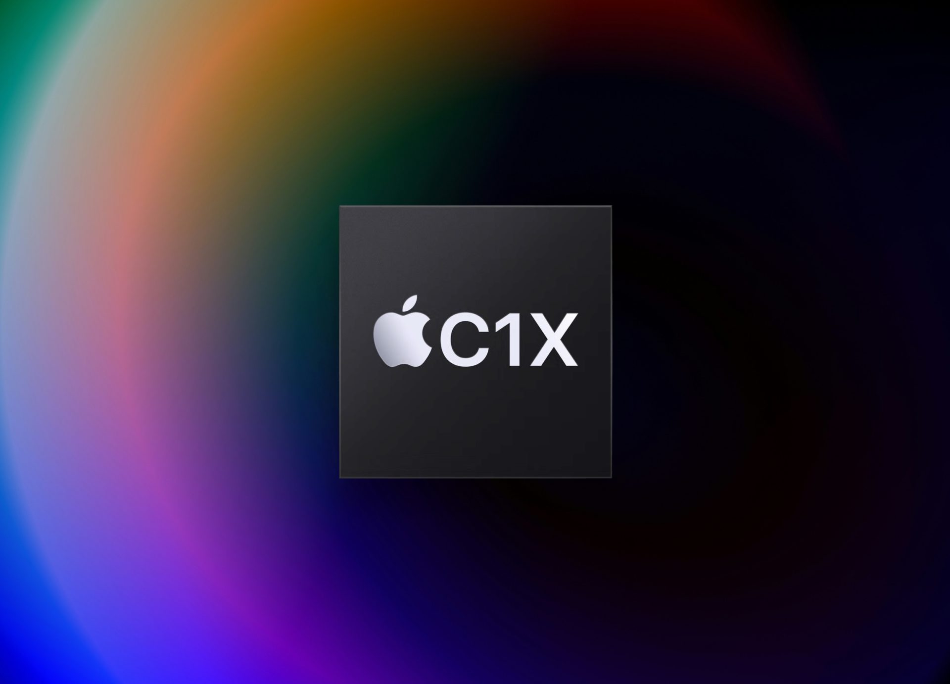 A black square featuring the Apple logo and 'C1X' against a colorful, blurred background.