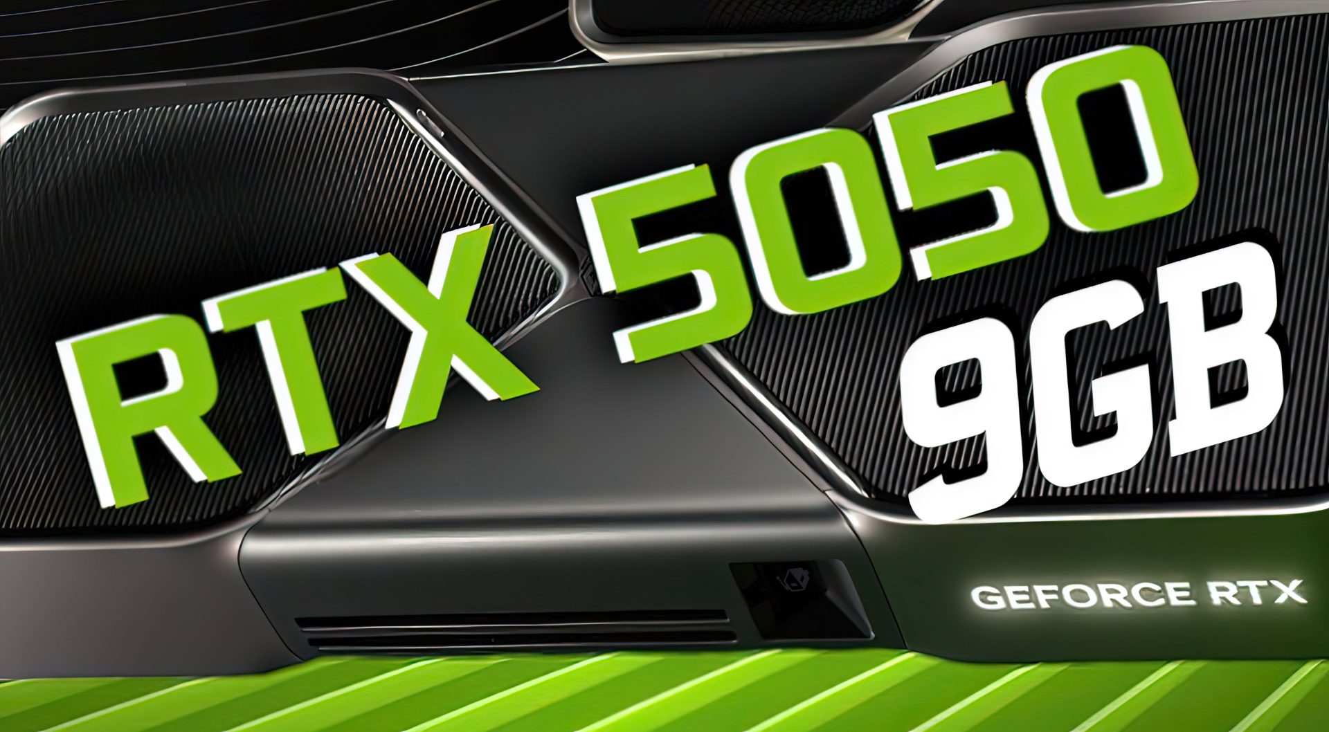 A close-up of an NVIDIA GeForce RTX 5050 graphics card labeled 'RTX 5050 9GB'.