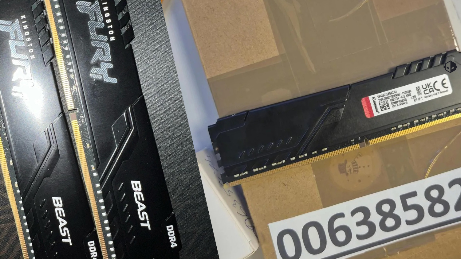 Two Kingston FURY Beast DDR4 RAM modules are shown, with one displaying the model number KF436C18BBK2/64 on its label.