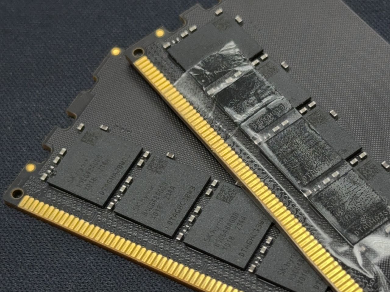Close-up image of SK Hynix memory modules with visible chips and gold contacts.