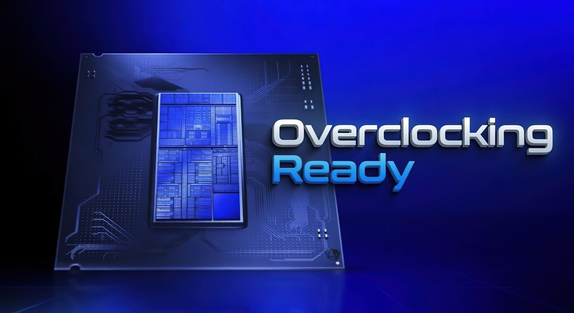 A microchip illustration with the text 'Overclocking Ready' on a blue background.
