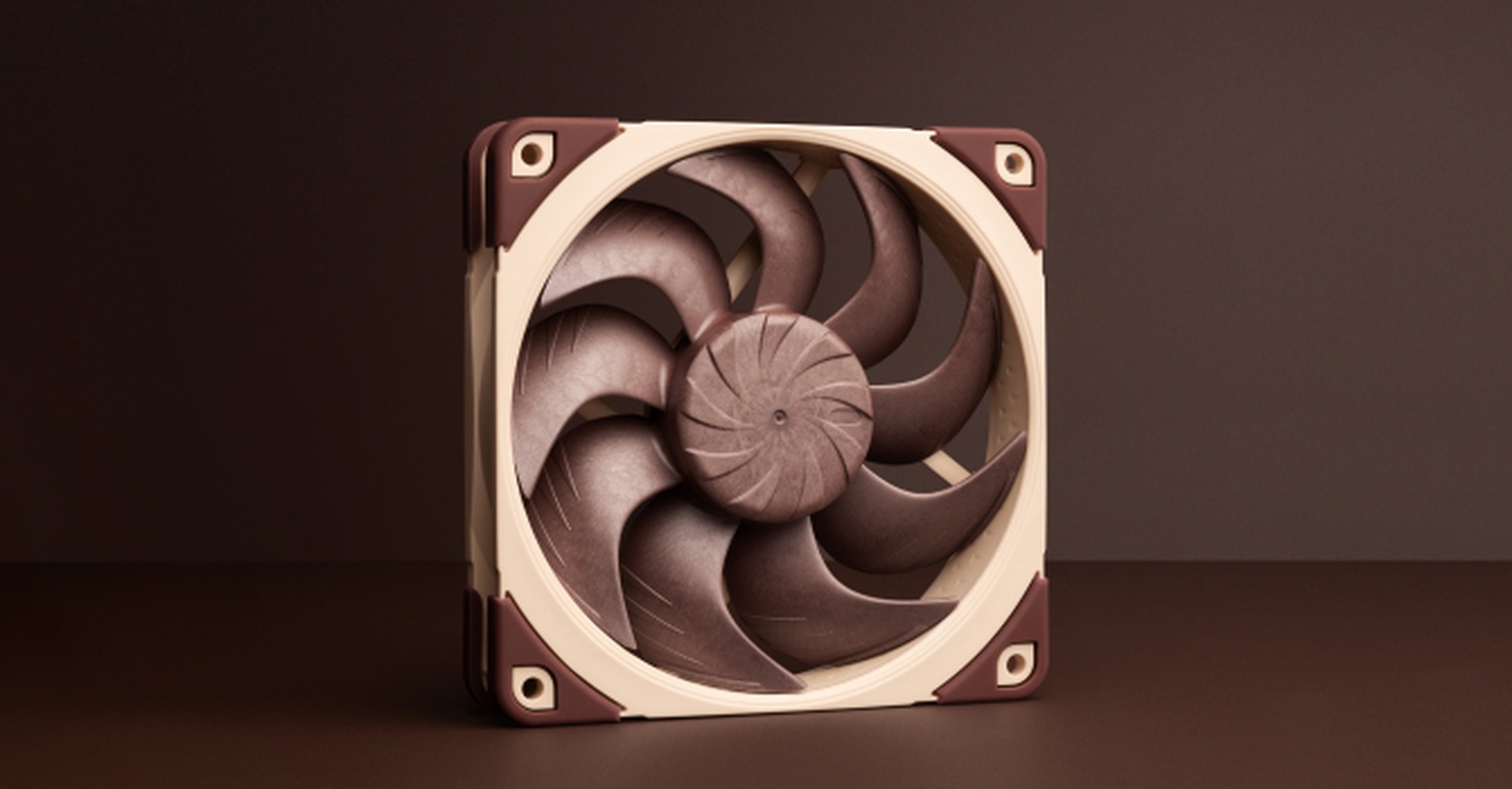 A Noctua NF-A12x25 PWM cooling fan displayed against a dark background.