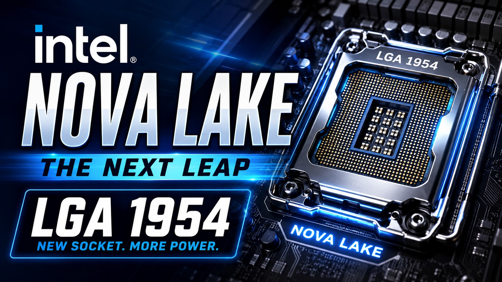 Intel showcases the 'Nova Lake' LGA 1954 socket, highlighting 'The Next Leap' in computing power.