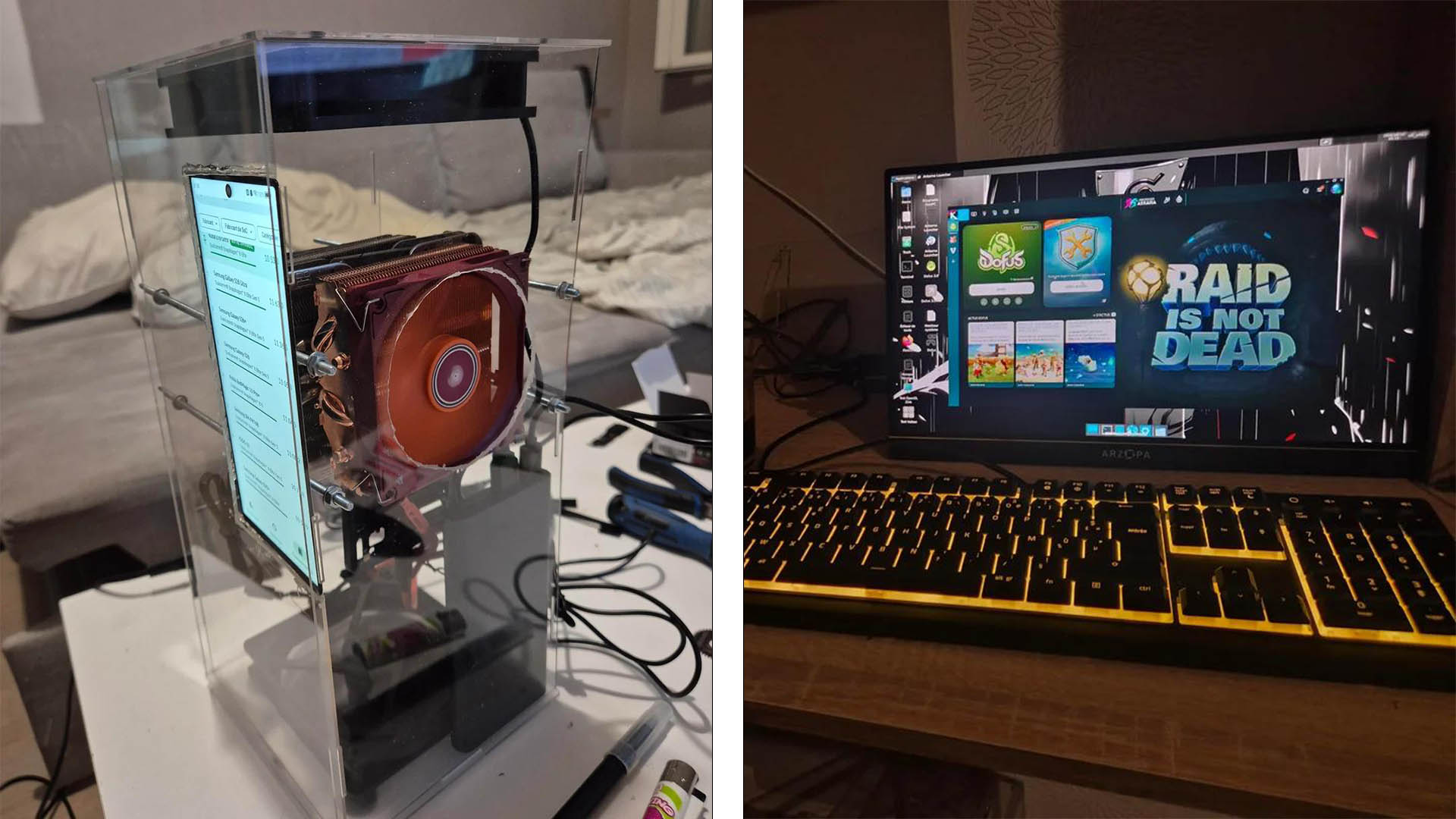 Modder uses two CPU coolers to transform a smartphone into a fully-capable Linux PC that's capable of gaming
