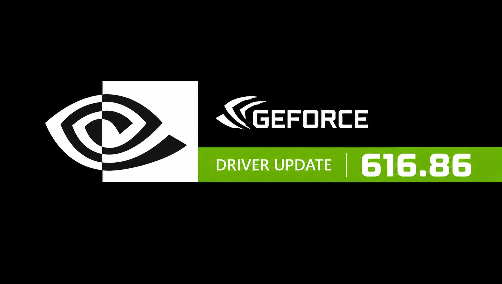 NVIDIA GeForce logo with text 'Driver Update 616.86'.