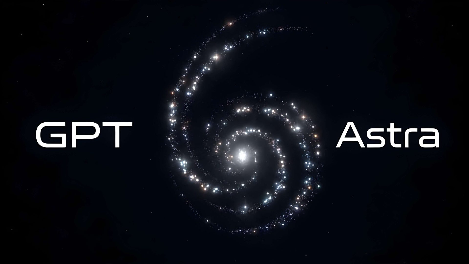 A spiral galaxy appears in the center with the words 'GPT' on the left and 'Astra' on the right.
