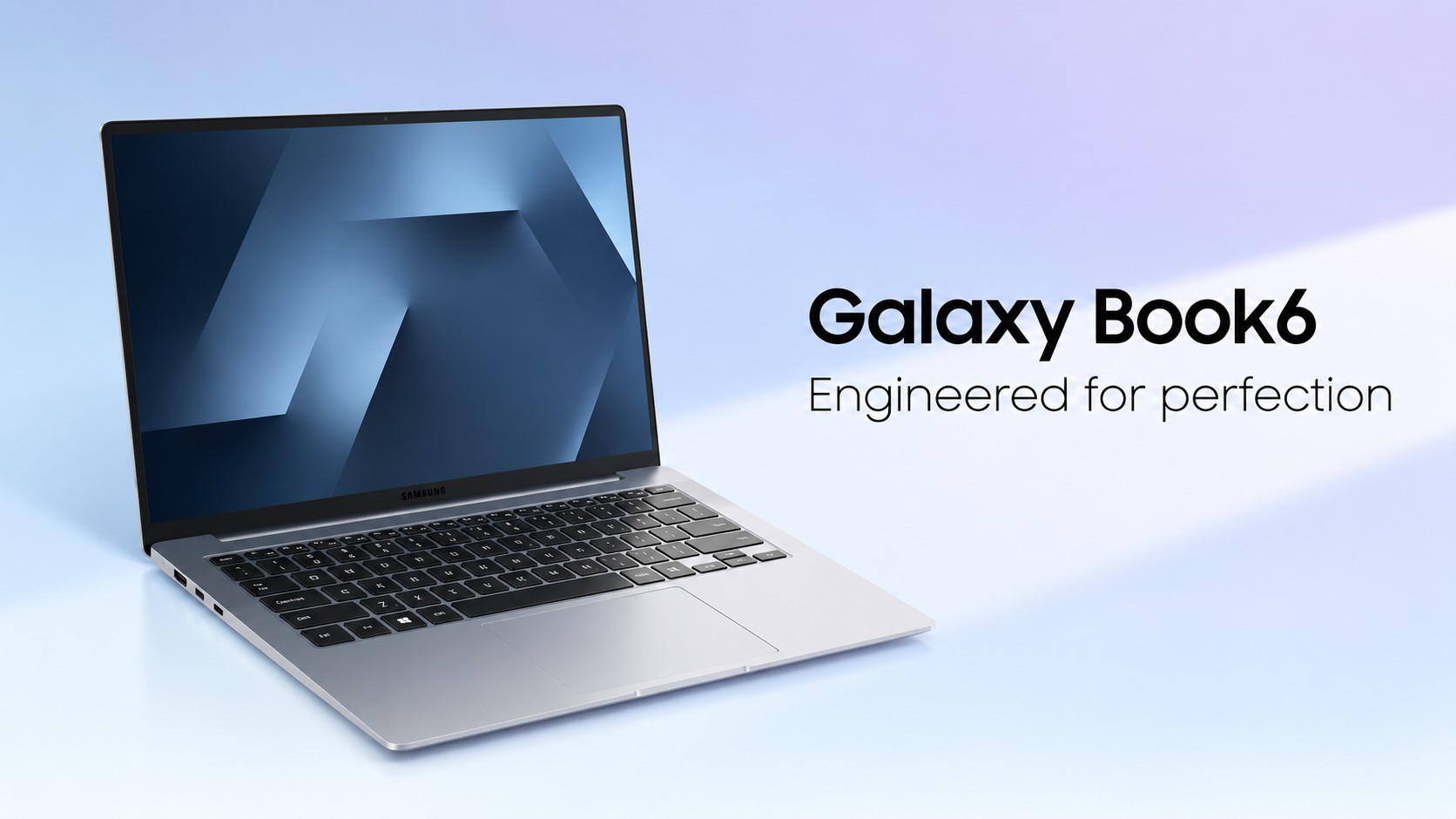 A Samsung Galaxy Book6 laptop is displayed with the text 'Engineered for perfection' beside it.